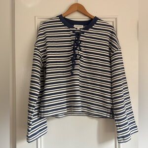 Nation Los Angeles Navy & White Striped Lace-Up Sweater EUC ⚓️